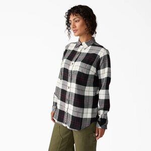 Dickies Cotton Flannel Black White Plaid Button Down Small